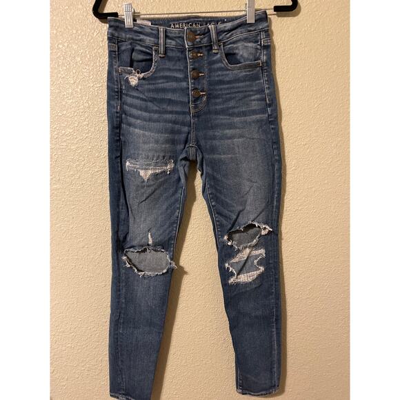 American Eagle next level stretch high rise Jeggings size 8 s  buttonfly - Picture 1 of 10